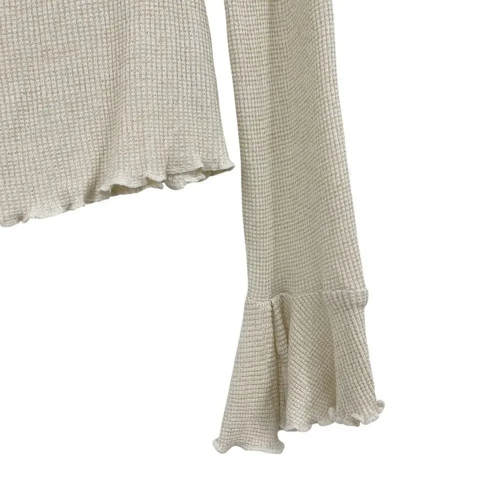 Free People Say When Long Sleeve Size Small Waffle Knit Ruffle